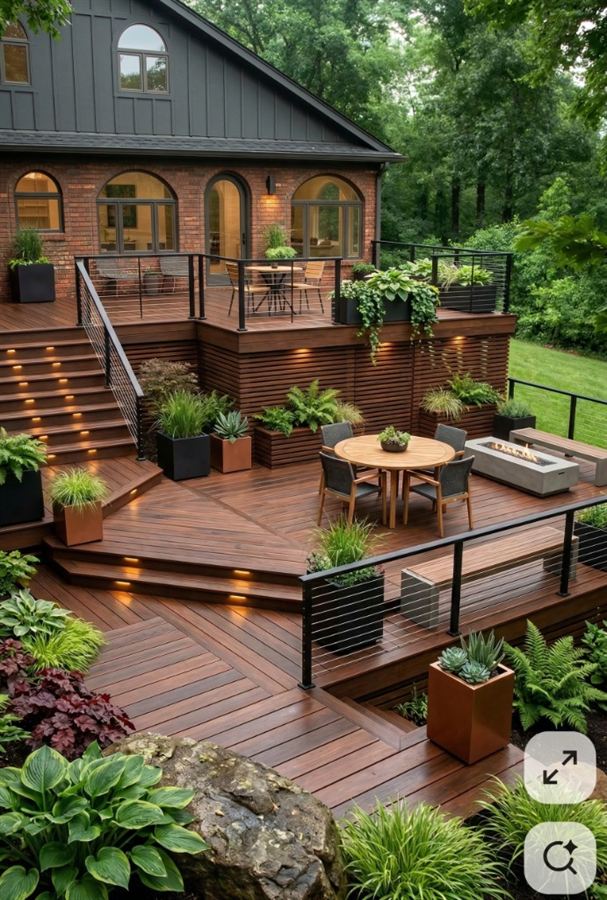Contemporary outdoor deck expansion with layered terraces